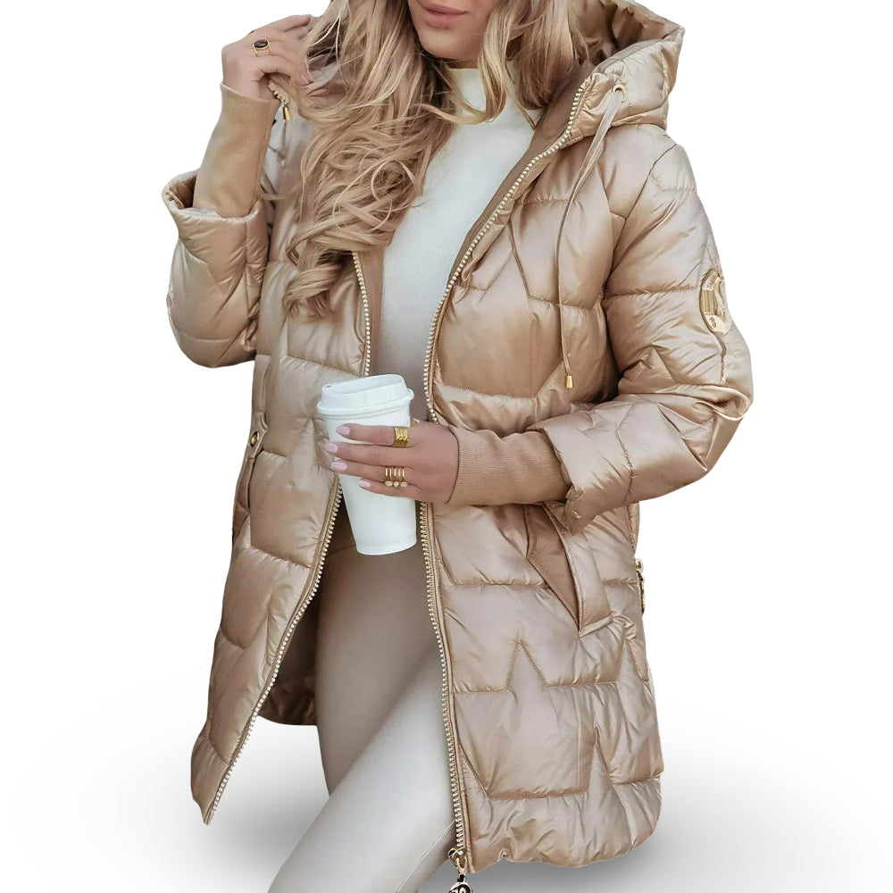 Jaqueta Feminina de Inverno Acolchoada com Capuz
