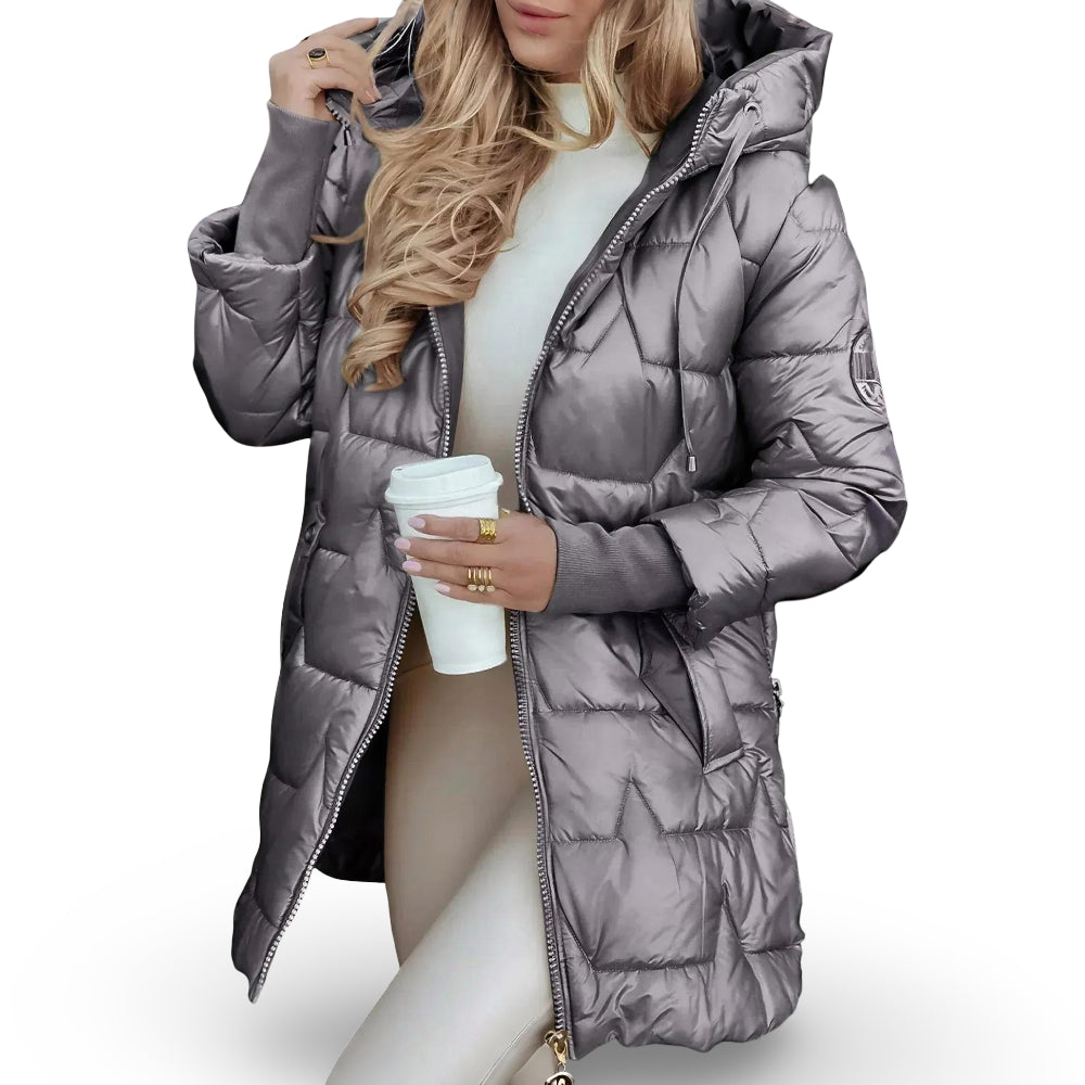 Jaqueta Feminina de Inverno Acolchoada com Capuz