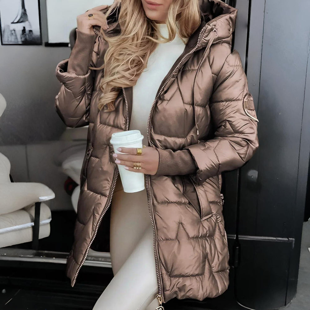Jaqueta Feminina de Inverno Acolchoada com Capuz