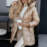 Jaqueta Feminina de Inverno Acolchoada com Capuz