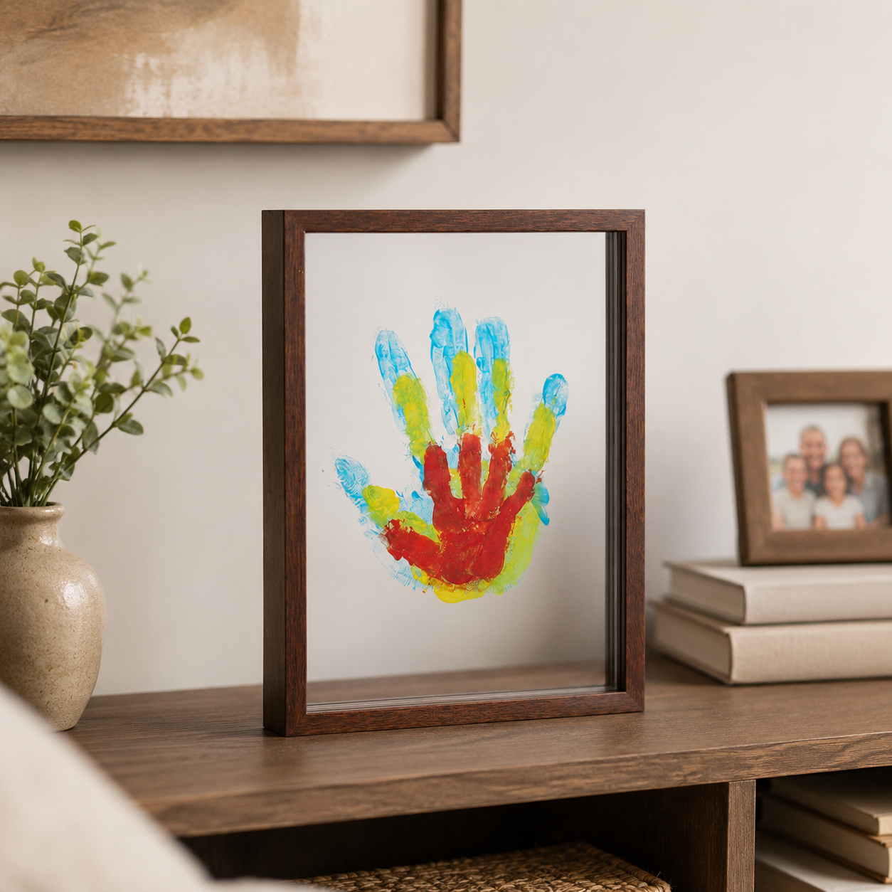Quadro de Madeira para Lembrança de Moldes das Mãos da Família