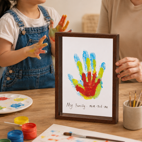 Quadro de Madeira para Lembrança de Moldes das Mãos da Família