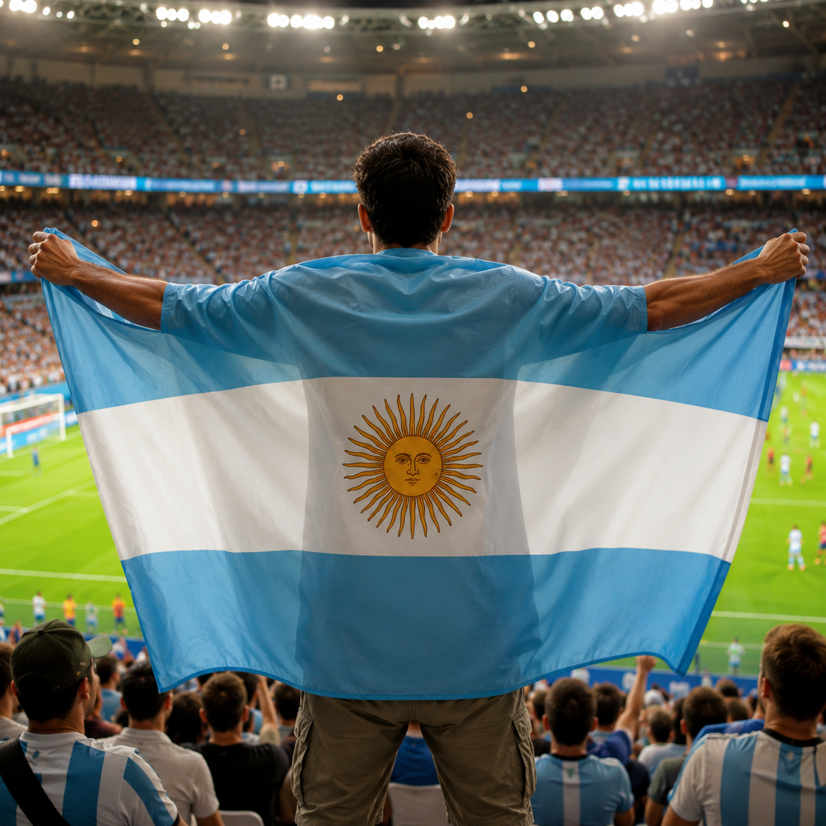 Baner z flagą Argentyny na Mistrzostwa Świata kibic piłkarski futbol