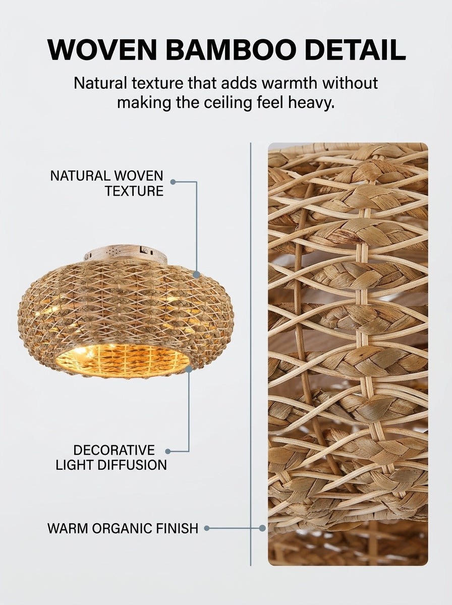 Bamboo fandelier ceiling fan with decorative LED light