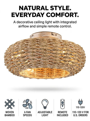 Bamboo fandelier ceiling fan with decorative LED light