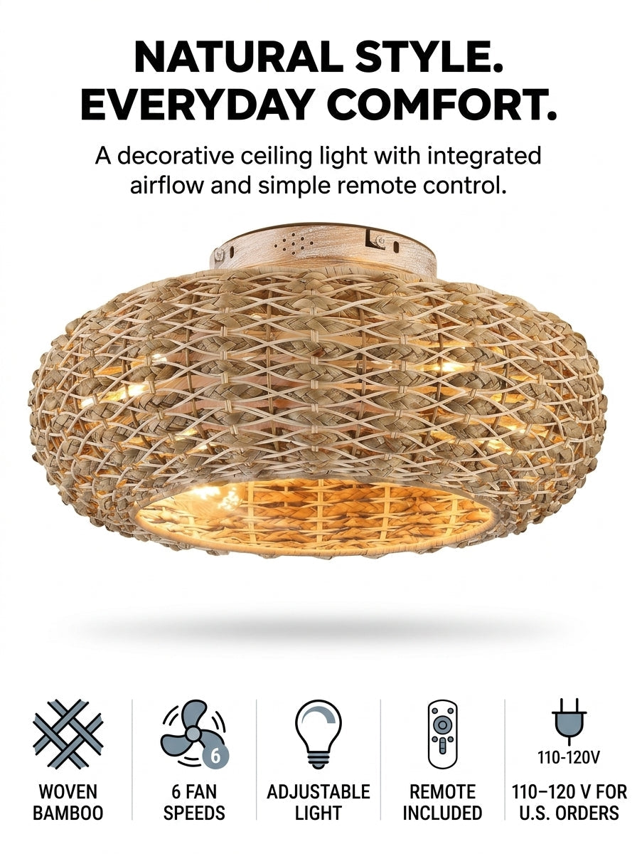 Bamboo fandelier ceiling fan with decorative LED light
