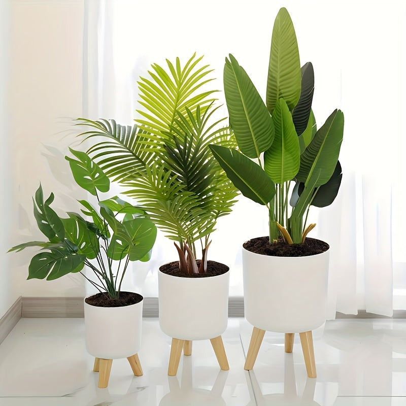 Cachepô Redondo Moderno com Pés de Madeira | Vaso Decorativo para Plantas Internas e Externas