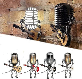 Robô Microfone de Metal Vintage com Luminária de Guitarra