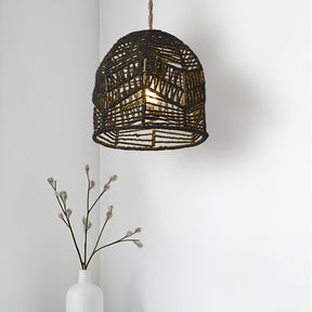 Cúpula de Pendente em Corda Tecida à Mão | Design de Lustre Rústico de Fazenda