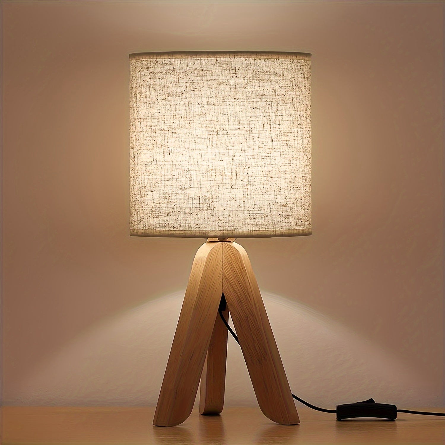 Nordic Wooden Tripod Table Lamp | Fabric Shade
