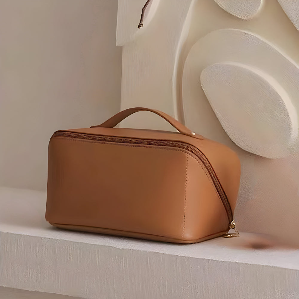 Necessaire de Viagem Organizadora de Maquiagem Estojo Cosmético de Couro Sintético de Grande Capacidade