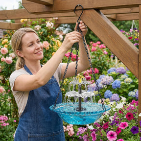 Fonte de Água Solar para Pássaros – Cascata de Jardim de Dois Níveis e Sem Necessidade de Energia