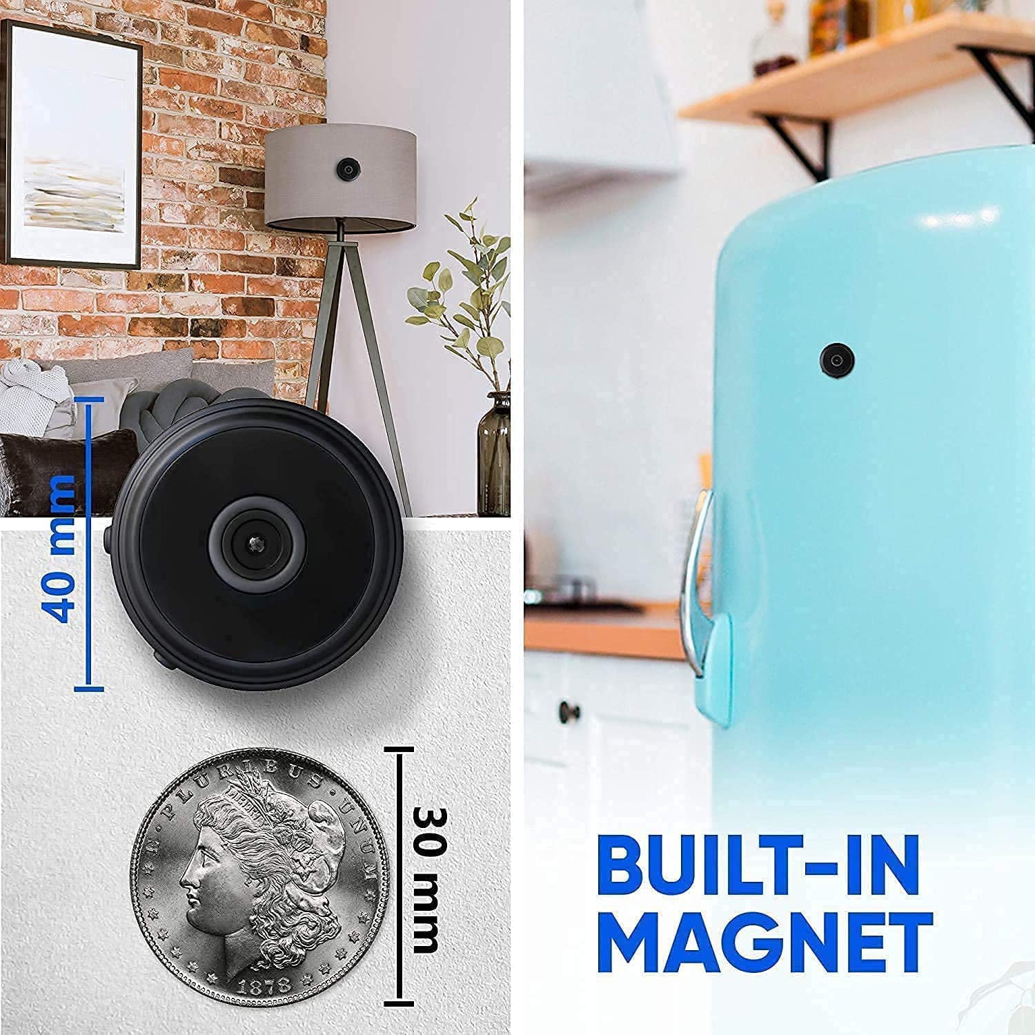 Câmera Magnética Sem Fio Compacta com Transmissão de Áudio e Vídeo em Tempo Real