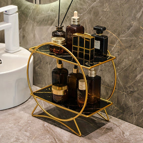 Organizador de Banheiro de Duas Camadas com Base de Orelha de Gato | Prateleira Elegante de Metal para Cosméticos e Skincare