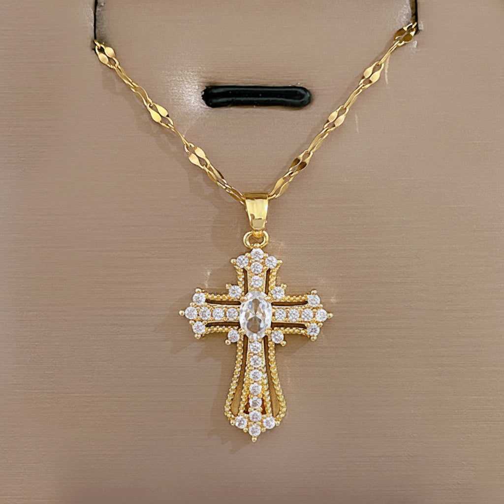 Colar com Pingente de Cruz Dourado Presente de Dia das Mães Joia