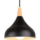 Modern Teardrop Pendant Light | Metal & Wood Hanging Lamp