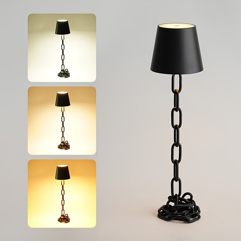 Luminária de Mesa Moderna com Elo de Corrente | Luz LED Recarregável com Sensor de Toque