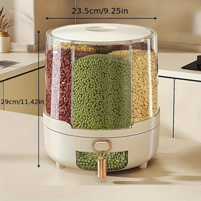 Recipiente Hermético Giratório para Armazenamento de Alimentos | Dispensador de Grãos e Cereais de Grande Capacidade com Design 360°
