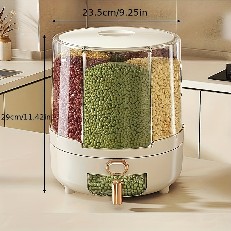 Recipiente Hermético Giratório para Armazenamento de Alimentos | Dispensador de Grãos e Cereais de Grande Capacidade com Design 360°