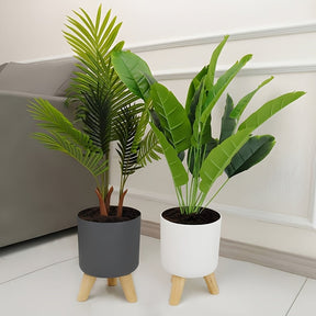 Cachepô Redondo Moderno com Pés de Madeira | Vaso Decorativo para Plantas Internas e Externas