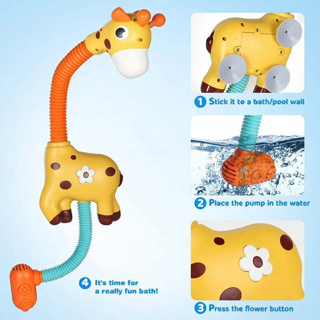 Girafa de Brinquedo para Banho com Jato d'Água, Interativa, Divertida e com Bordas Suaves