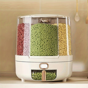 Recipiente Hermético Giratório para Armazenamento de Alimentos | Dispensador de Grãos e Cereais de Grande Capacidade com Design 360°