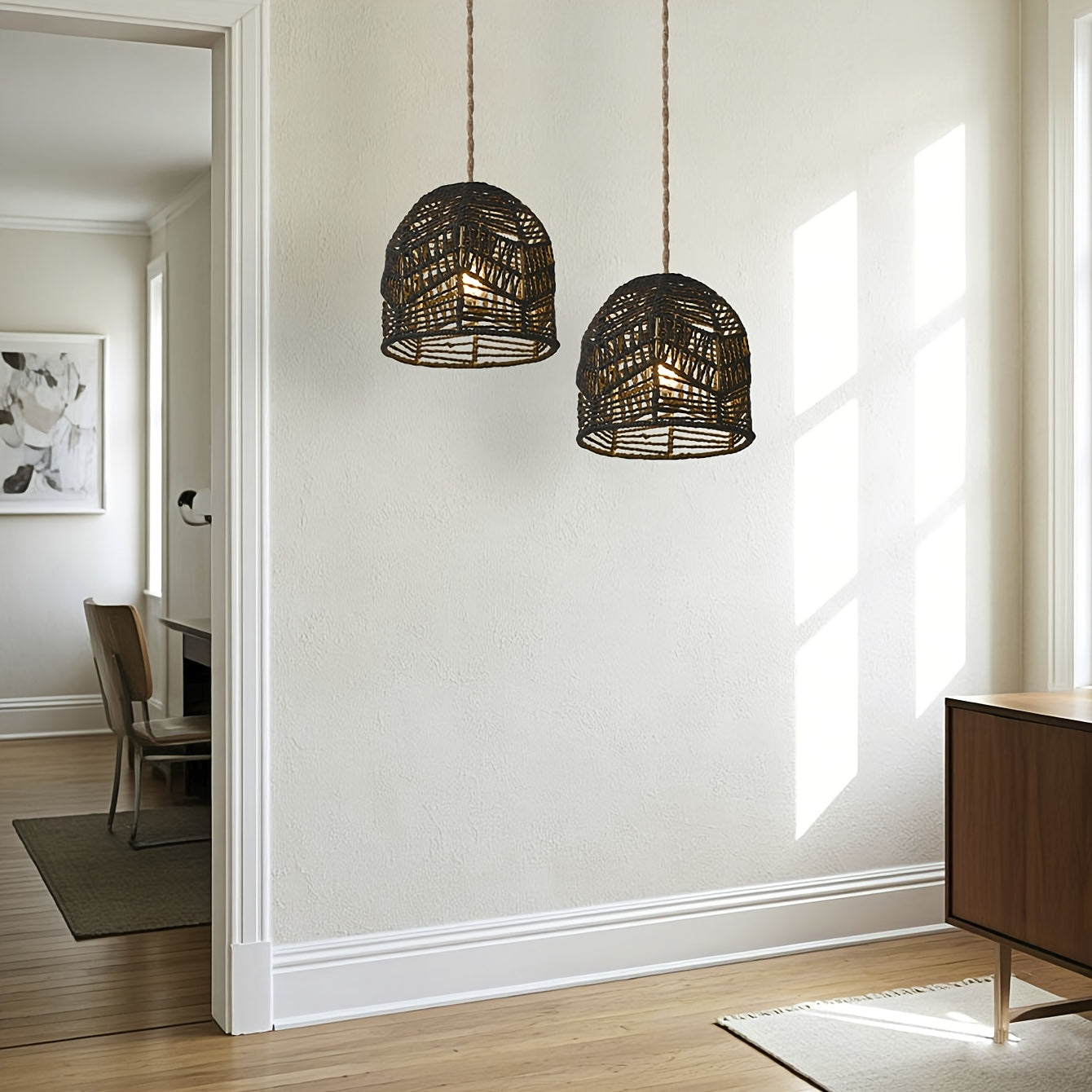 Cúpula de Pendente em Corda Tecida à Mão | Design de Lustre Rústico de Fazenda
