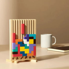 Tabuleiro de Quebra-Cabeça Tetris de Madeira – Brinquedo de Mesa para Estimulação Mental e Jogo de Estratégia Tangram