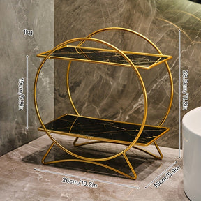 Organizador de Banheiro de Duas Camadas com Base de Orelha de Gato | Prateleira Elegante de Metal para Cosméticos e Skincare