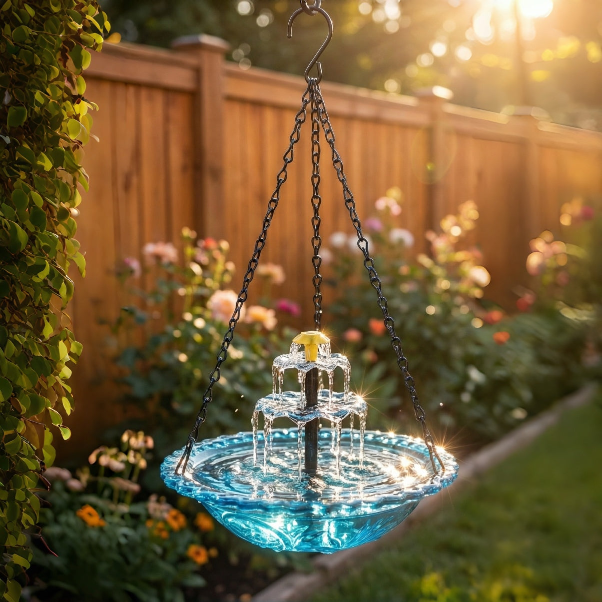 Fonte de Água Solar para Pássaros – Cascata de Jardim de Dois Níveis e Sem Necessidade de Energia