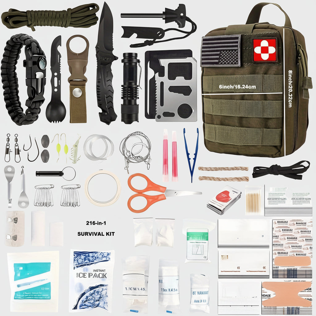 Mochila de Sobrevivência Compacta Equipamentos e Ferramentas de Primeiros Socorros para Ar Livre