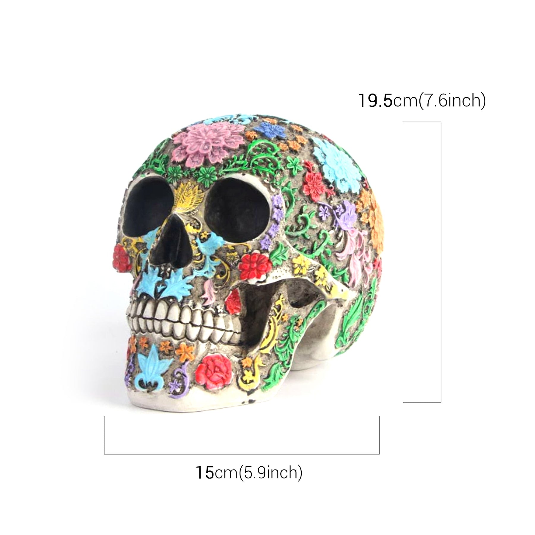 Estatueta de Caveira Mexicana de Resina Colorida