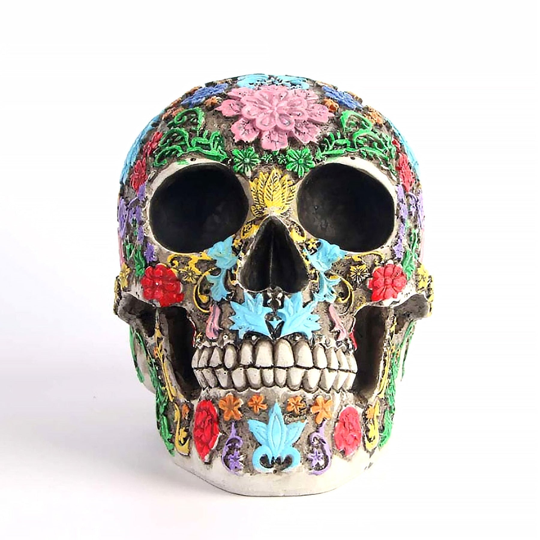 Estatueta de Caveira Mexicana de Resina Colorida