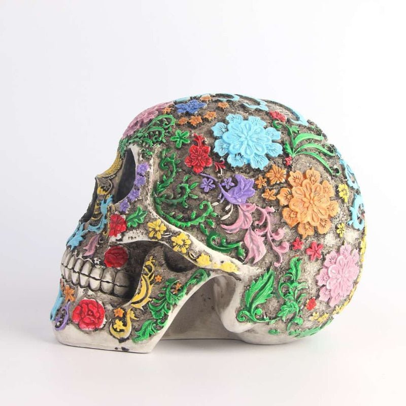 Estatueta de Caveira Mexicana de Resina Colorida