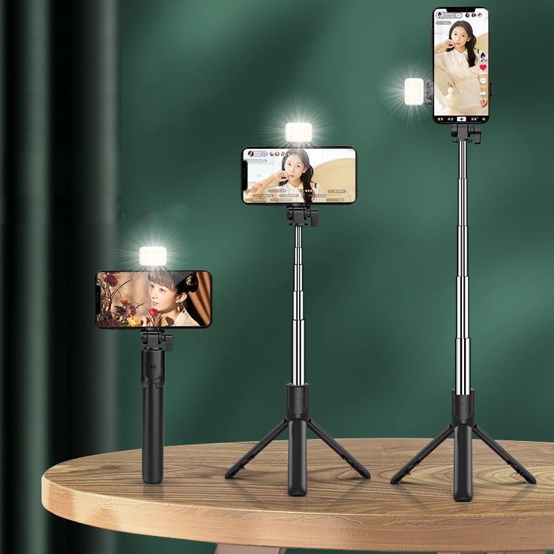 Bastão de Selfie Bluetooth 6 em 1 Sem Fio com Luz de Preenchimento