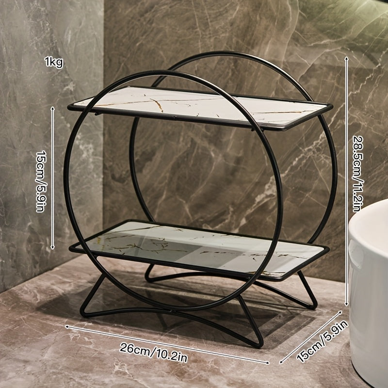 Organizador de Banheiro de Duas Camadas com Base de Orelha de Gato | Prateleira Elegante de Metal para Cosméticos e Skincare