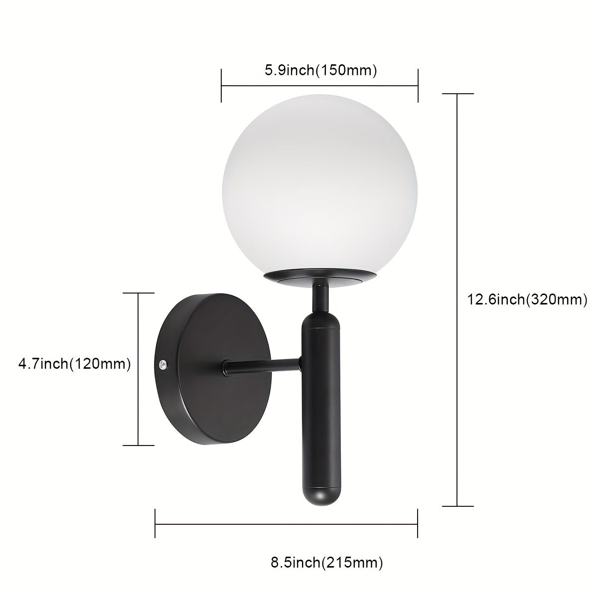 Arandela de Parede com Globo de Vidro Moderno | Luminária de Sobrepor em Metal Polido