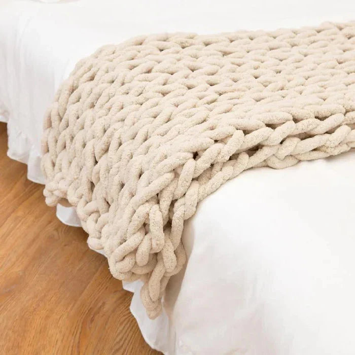 Manta de Chenille de Tricô Grosso, Cobertor de Tricô com Tranças para Sofá e Cama