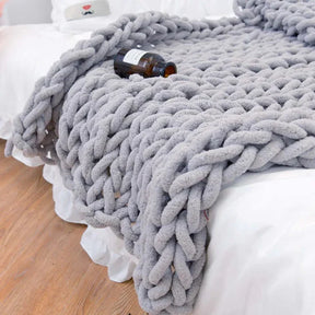 Manta de Chenille de Tricô Grosso, Cobertor de Tricô com Tranças para Sofá e Cama