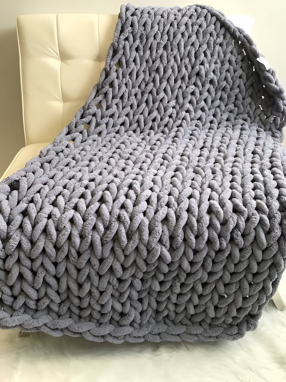 Manta de Chenille de Tricô Grosso, Cobertor de Tricô com Tranças para Sofá e Cama
