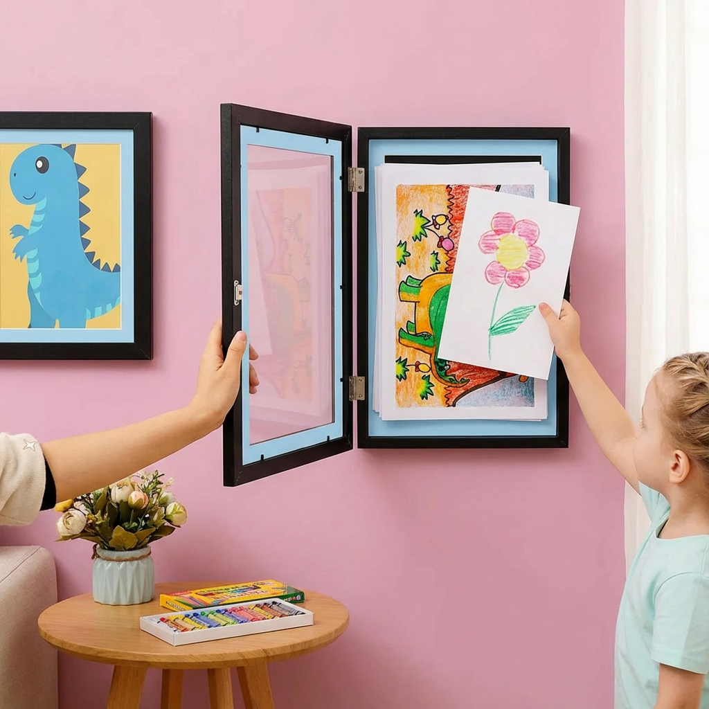 Moldura para Exposição de Arte Infantil com Armazenamento de Parede