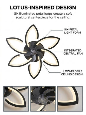 Lotus flower fandelier ceiling fan with low profile LED light