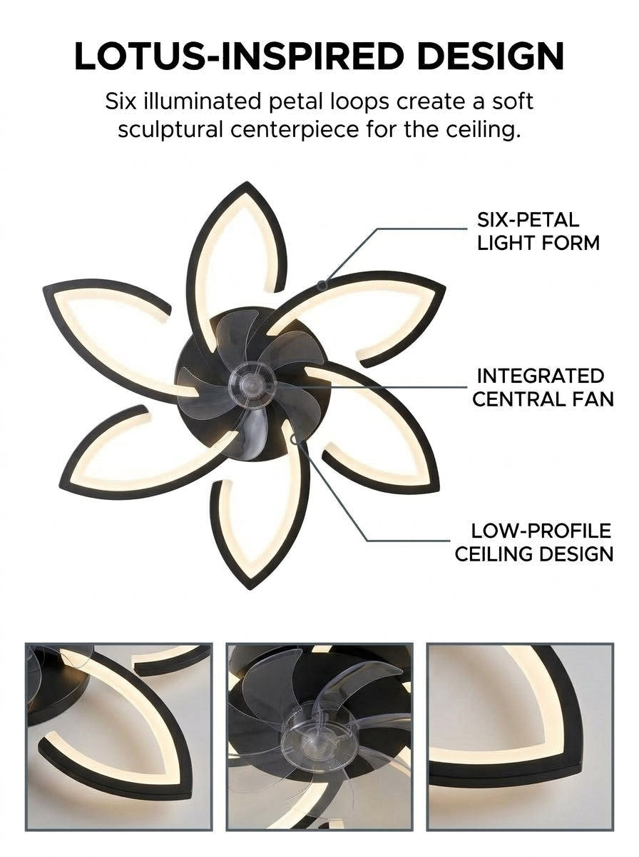 Lotus flower fandelier ceiling fan with low profile LED light