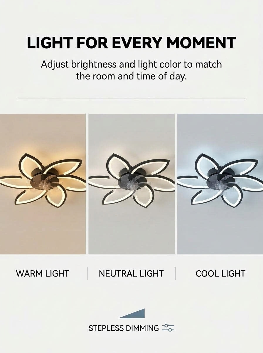 Lotus flower fandelier ceiling fan with low profile LED light
