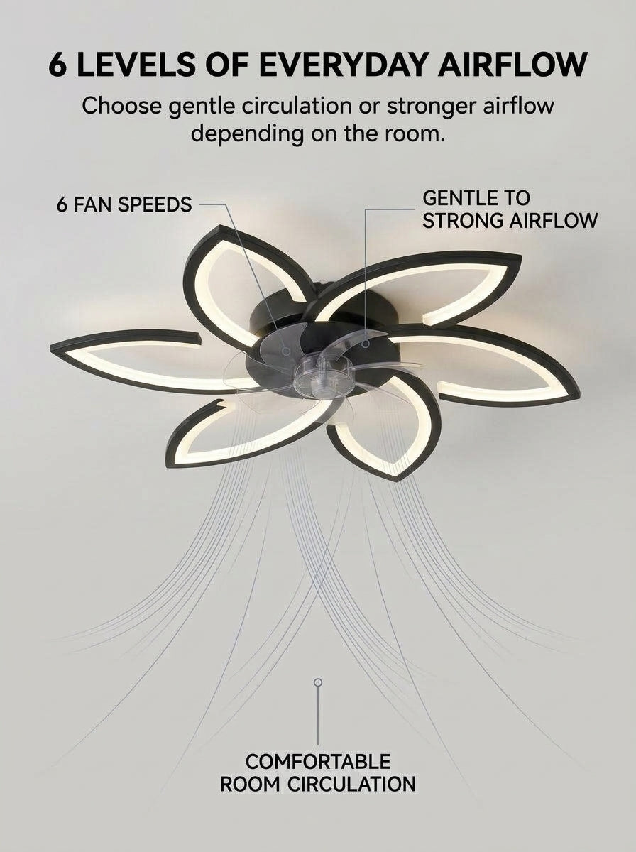 Lotus flower fandelier ceiling fan with low profile LED light