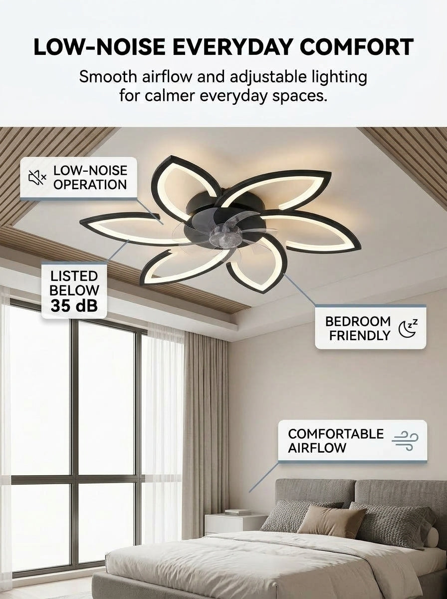 Lotus flower fandelier ceiling fan with low profile LED light