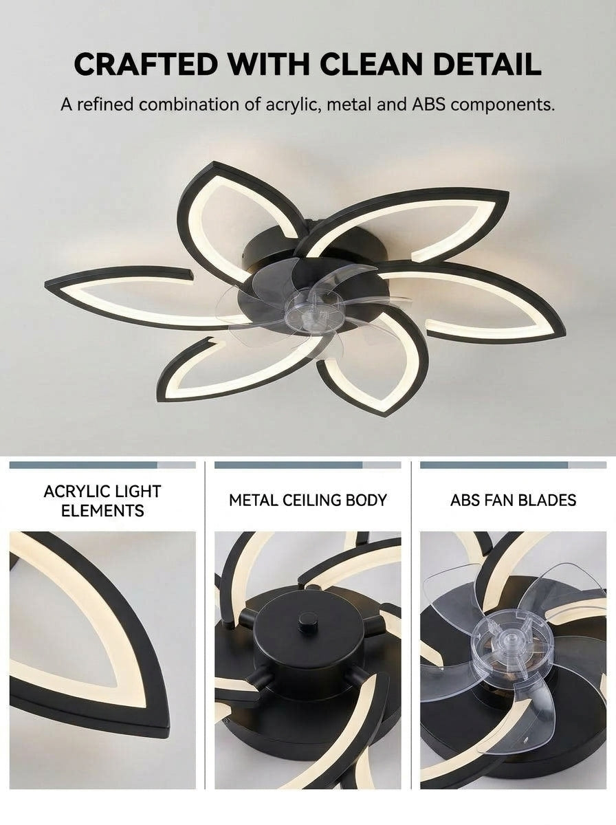 Lotus flower fandelier ceiling fan with low profile LED light