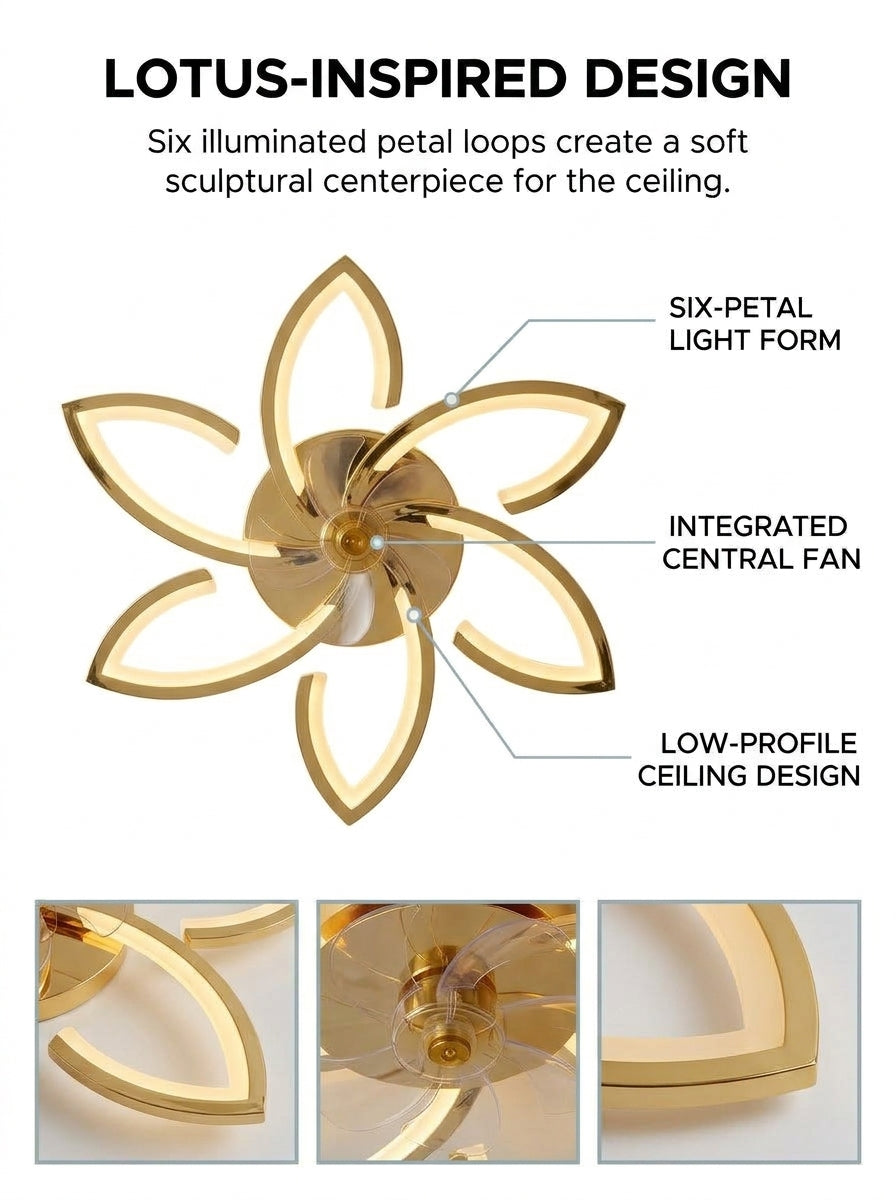 Lotus flower fandelier ceiling fan with low profile LED light