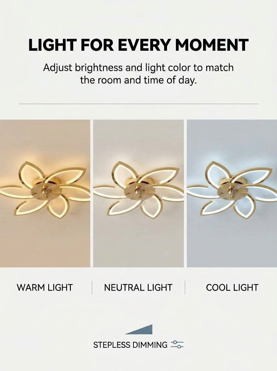 Lotus flower fandelier ceiling fan with low profile LED light