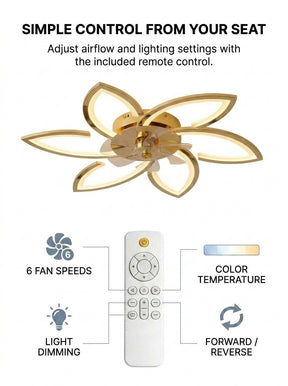 Lotus flower fandelier ceiling fan with low profile LED light